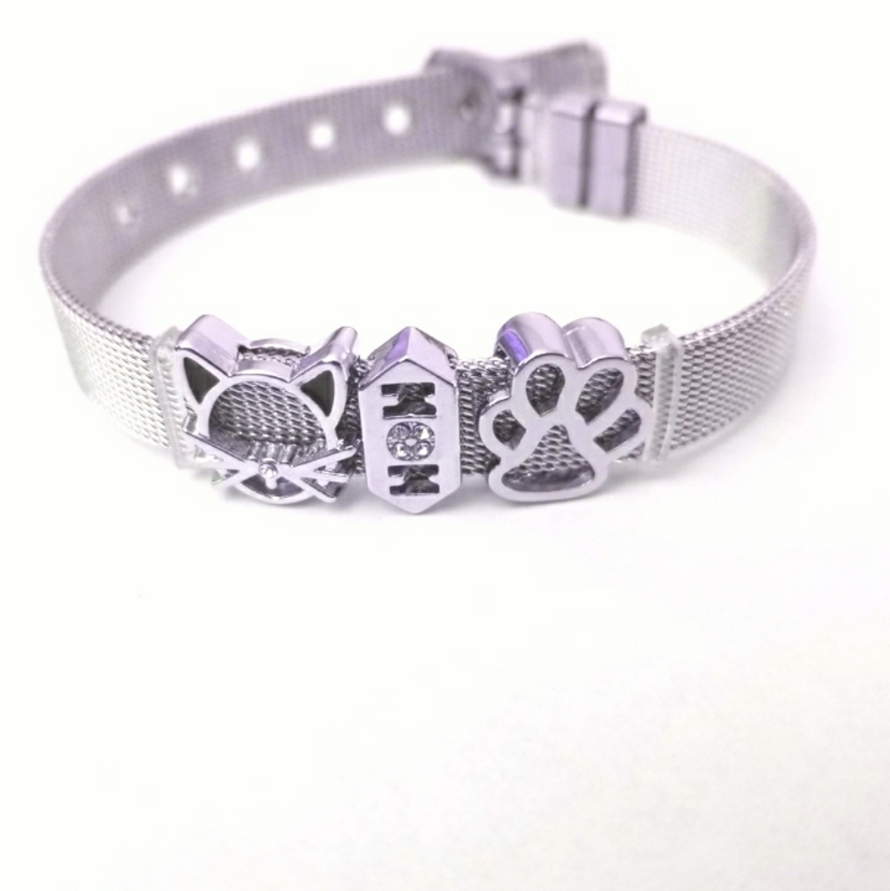 Cat Charm Bracelet Steel Mesh